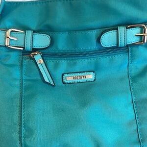 Roots aqua turquoise crossbody bag - adjustable straps; silver hardware